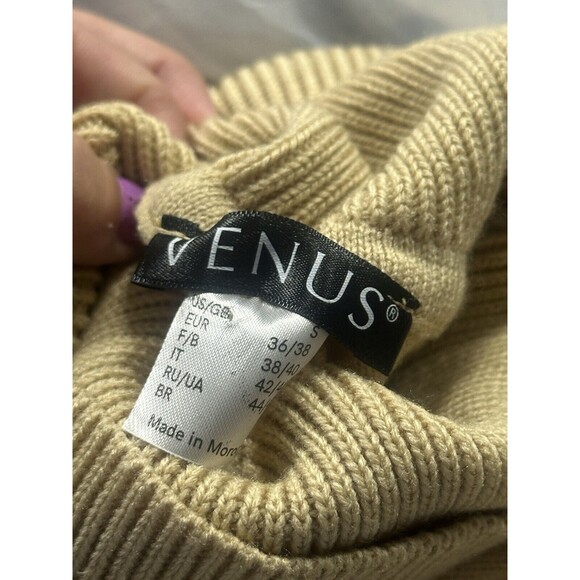 Venus Cream Womens Small Sweater Chic Turtleneck Wrap Ribbed Cozy Knit Dress - Picture 3 of 4